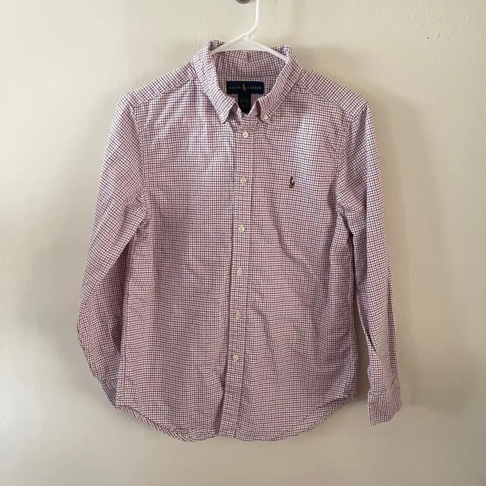 Ralph Lauren Boys Large 14/16 White Multicolor Graph Check Button Down Shirt